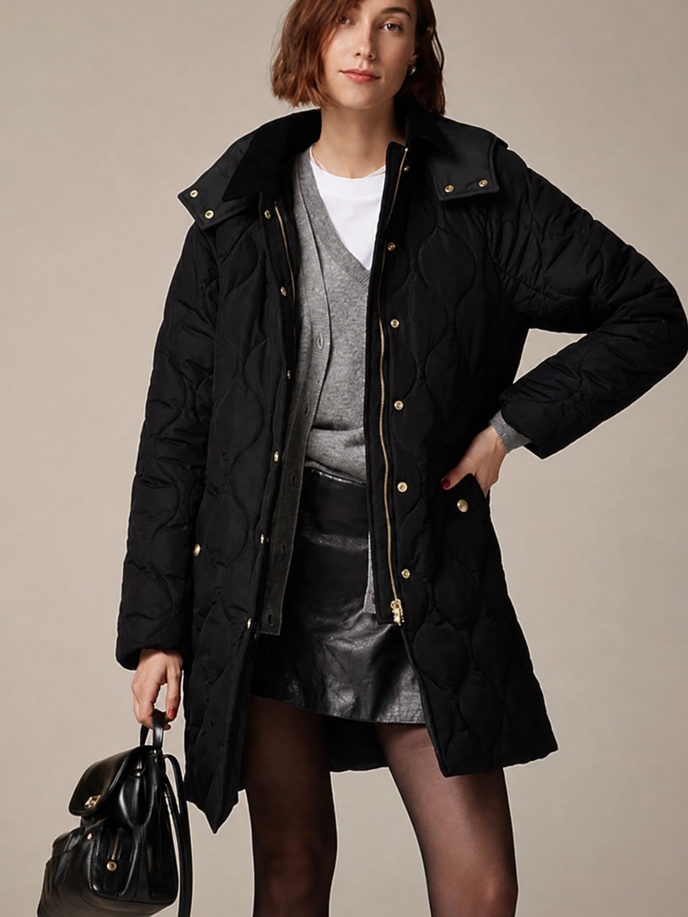 J.Crew Stowe PrimaLoft Puffer Coat Medium Black Hooded Water-Repellent